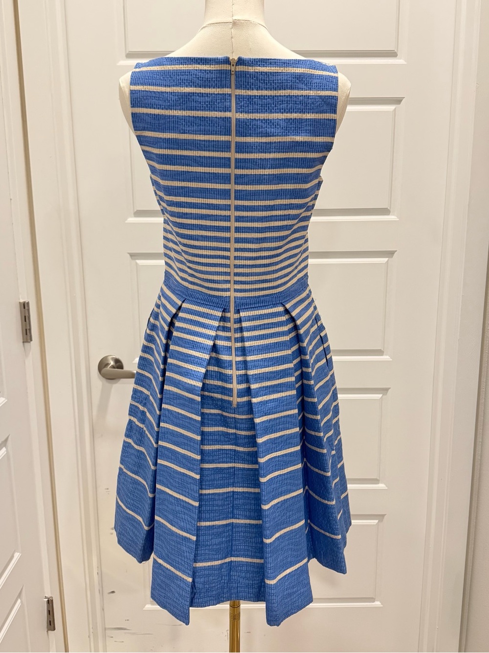 Taylor Blue and White Striped Sleeveless Midi Dress - Picture 4 of 7